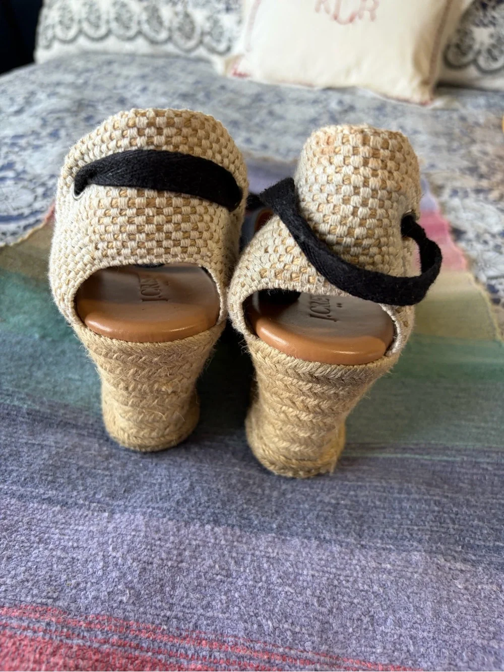 J Crew Women's Black Espadrille Wedge Sandals with Ankle Tie size 8.5 EUC
